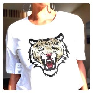 🐯 Sequin Tiger Crop Top T-shirt 🐯